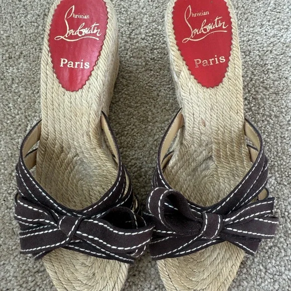 Christian Louboutin Brown Wedge Sandals - Picture 1 of 6